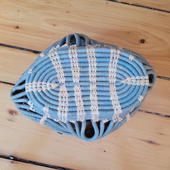 Sans-Arcidet Collection Designer Turquoise and Tan Raffia Woven Basket Bag - Picture 3 of 16